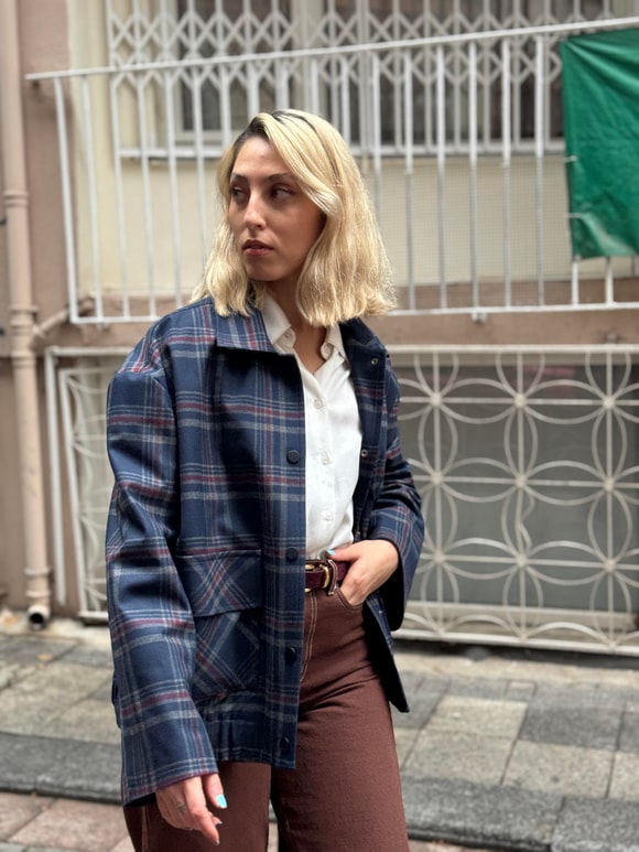Retrobird Tasarım Ekose Desenli Brooklyn Bomber Ceket