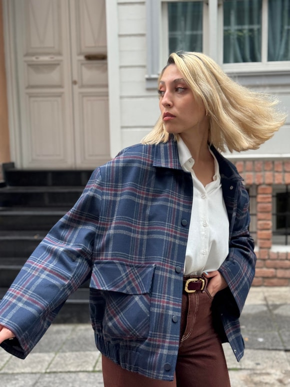 Retrobird Tasarım Ekose Desenli Brooklyn Bomber Ceket
