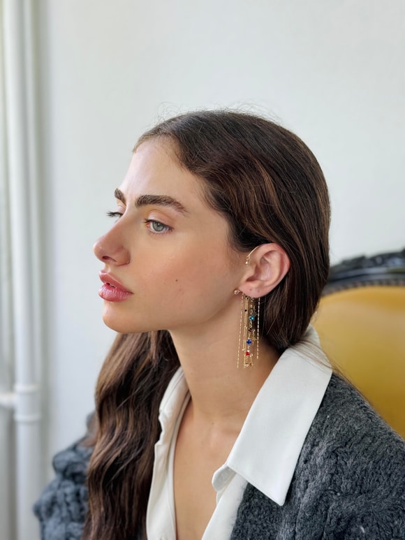 Retrobird Tasarım Gold Renkli Tek Earcuff Sallantılı Küpe