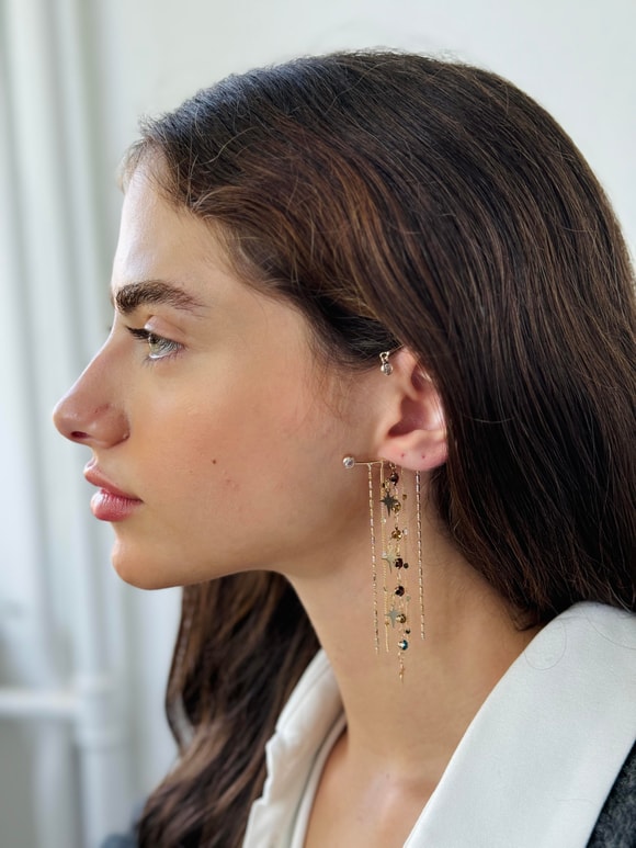 Retrobird Tasarım Gold Renkli Tek Earcuff Sallantılı Küpe