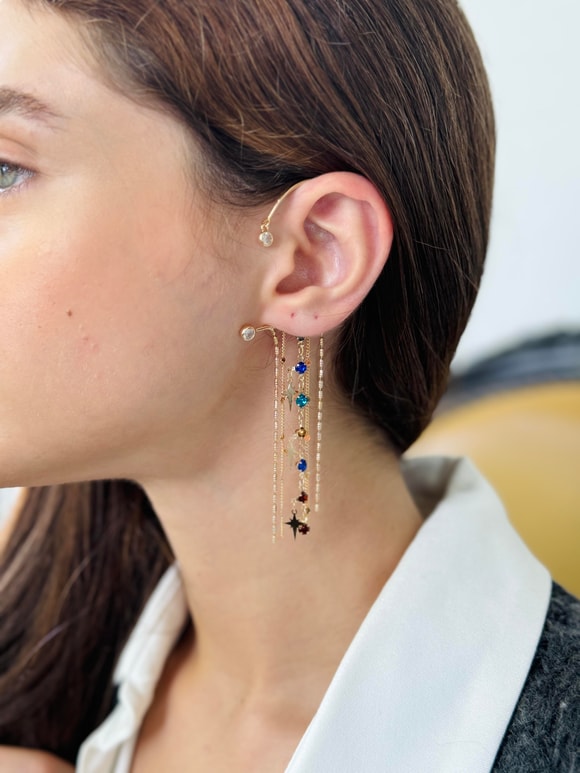 Retrobird Tasarım Gold Renkli Tek Earcuff Sallantılı Küpe