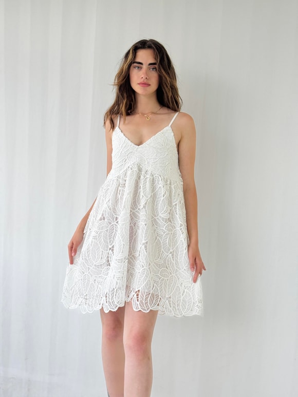 Retrobird Design June Lace Strap White Mini Dress