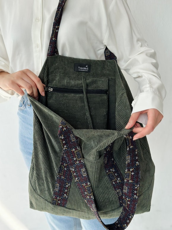 Retrobird Tasarım Kadife Tote Çanta Shopping Bag