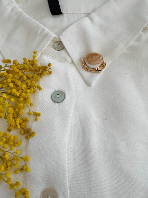 Retrobird Tasarım Kahve Latte Renkli Broş Yaka İğnesi