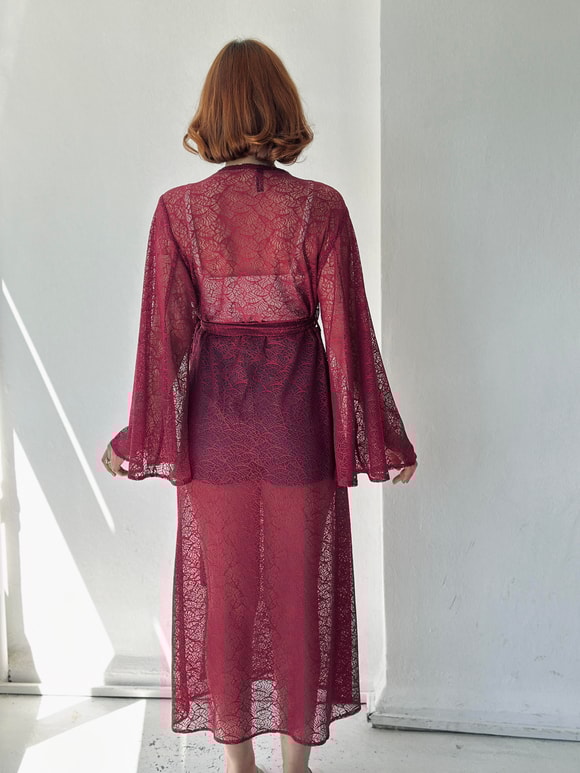 Retrobird Tasarım Kai Bordo Kimono Elbise 