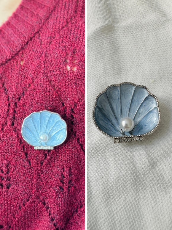Retrobird Design Blue Silver Color Seashell Brooch Lapel Pin