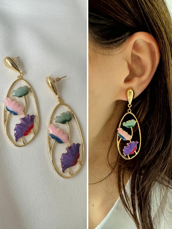 Retrobird Design Purple Colored Brass Retro Model Earrings