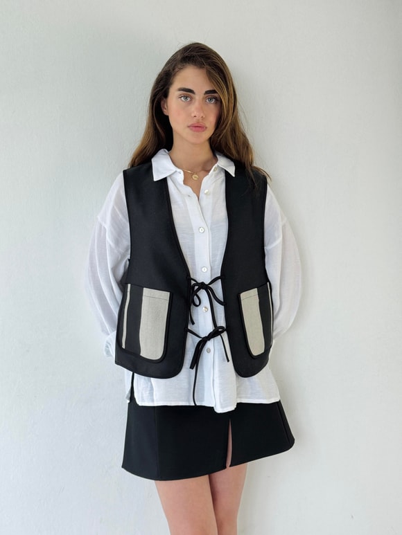 Retrobird Design Lace-Up Dark Gray Vest