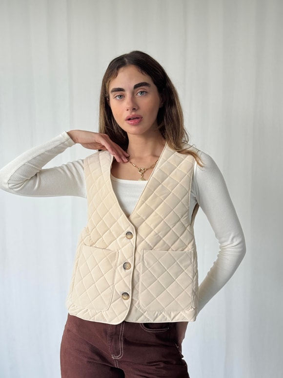 Retrobird Tasarım Önden Düğmeli Kapitone Yelek