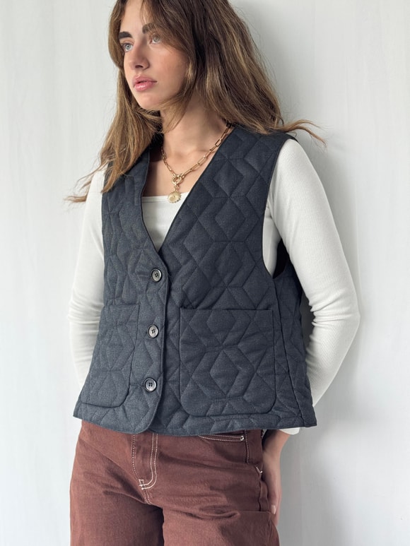 Retrobird Tasarım Önden Düğmeli Kapitone Yelek