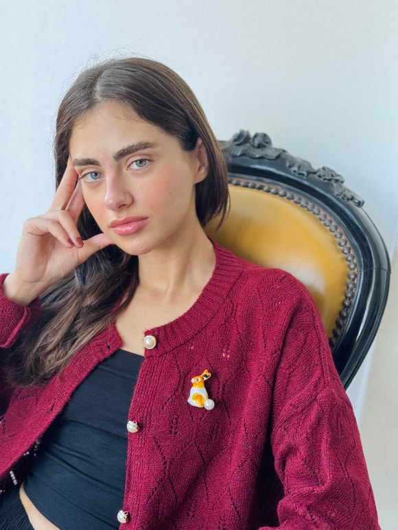 Retrobird Tasarım Sarı - Beyaz Tavşan Broş Yaka İğnesi