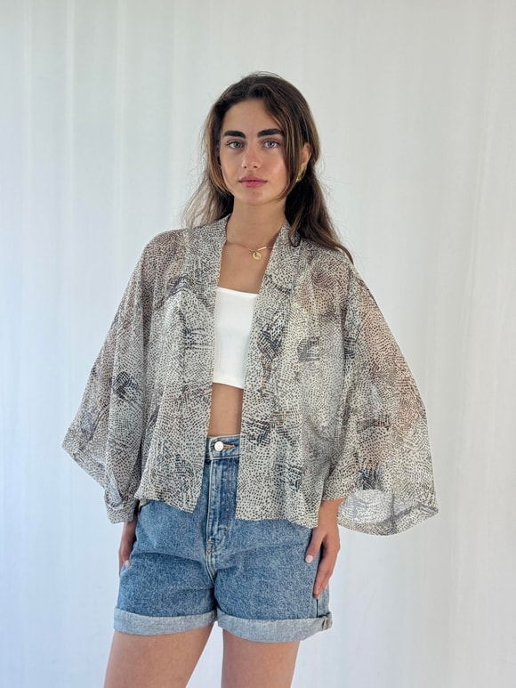 Retrobird Tasarım Şifon Mini Kimono