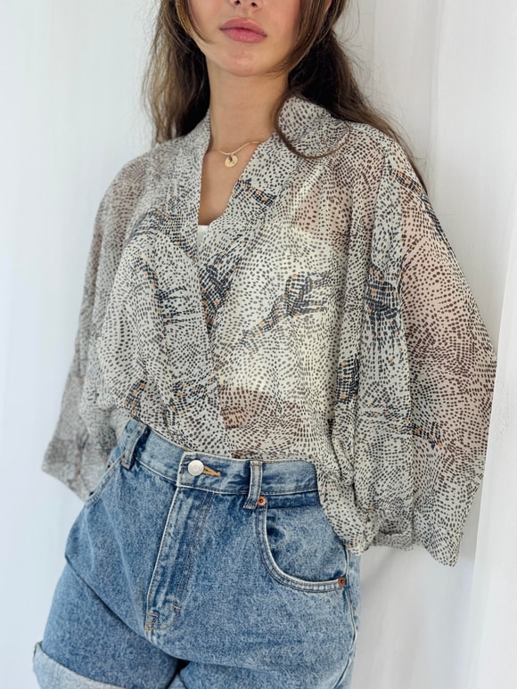 Retrobird Tasarım Şifon Mini Kimono