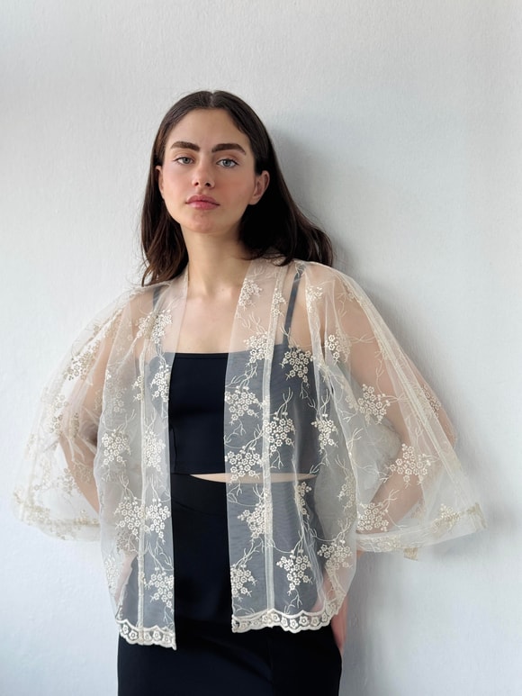 Retrobird Tasarım Tül Mini Kimono