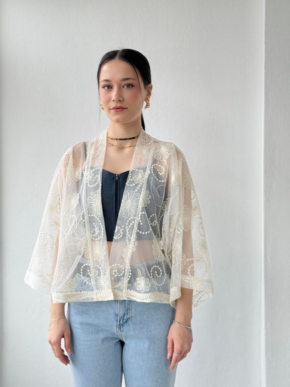 Retrobird Tasarım Tül Mini Kimono