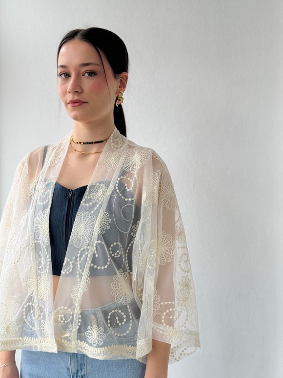 Retrobird Tasarım Tül Mini Kimono