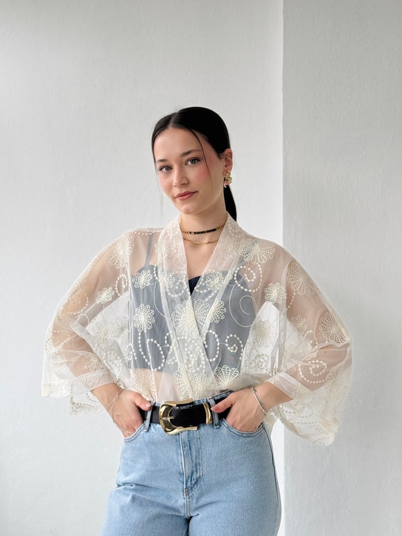 Retrobird Tasarım Tül Mini Kimono