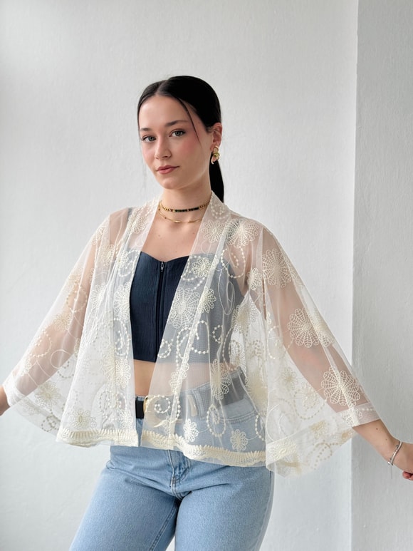 Retrobird Tasarım Tül Mini Kimono