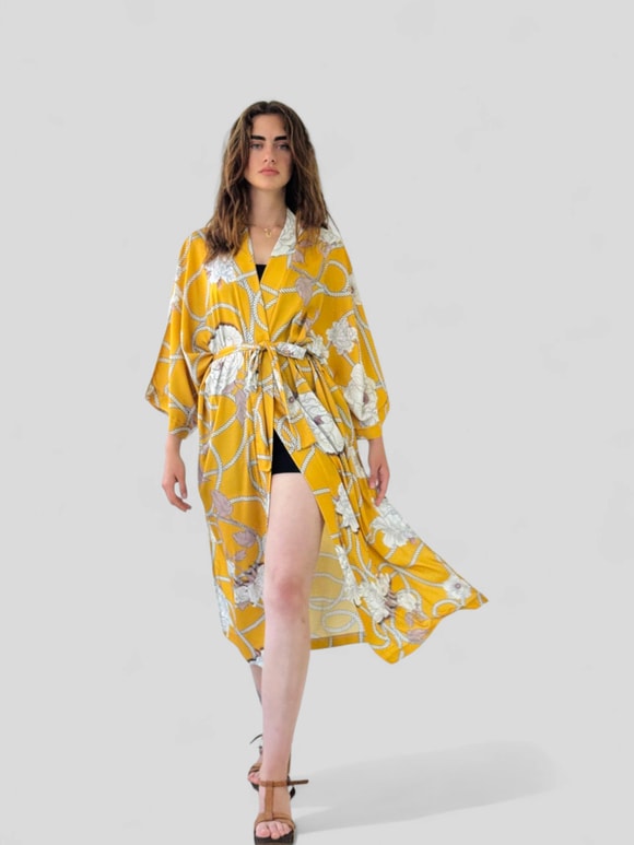 Retrobird Tasarım Uzun Kimono