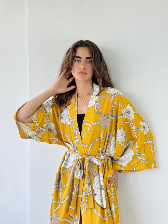 Retrobird Tasarım Uzun Kimono