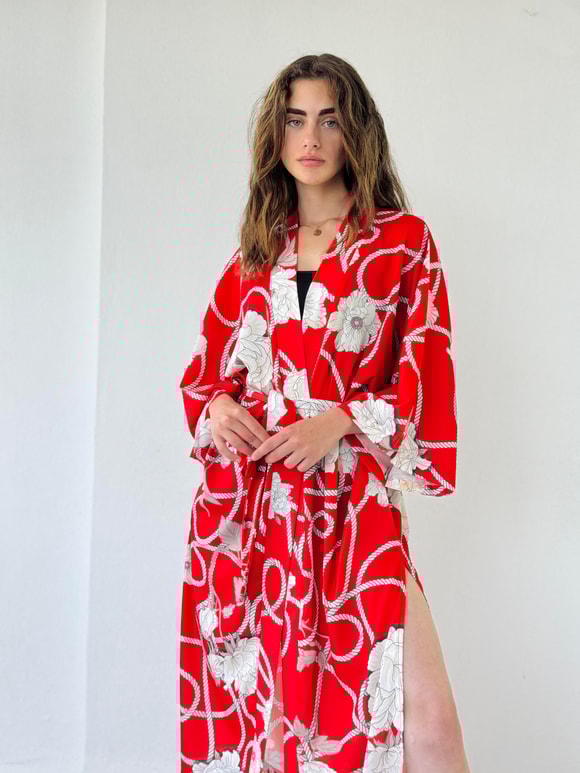 Retrobird Tasarım Uzun Kimono