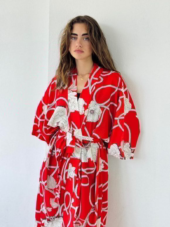 Retrobird Tasarım Uzun Kimono