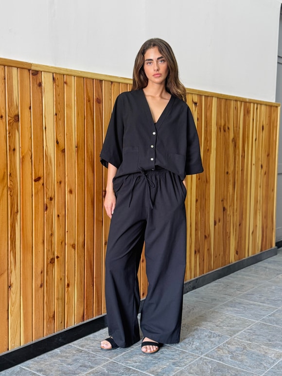Retrobird Tasarım V Yaka Keten Kimono Gömlek