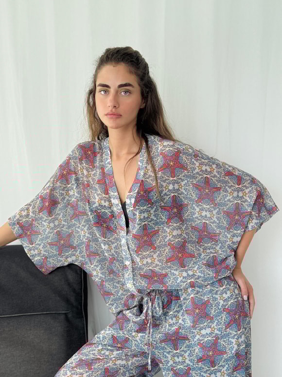 Retrobird Tasarım V Yaka Şifon Kimono Gömlek
