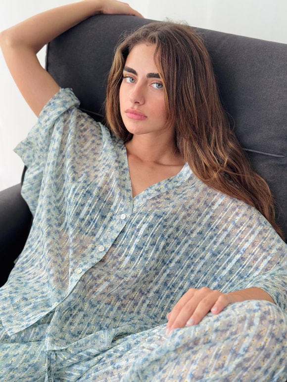 Retrobird Tasarım V Yaka Şifon Kimono Gömlek