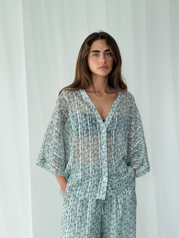 Retrobird Tasarım V Yaka Şifon Kimono Gömlek