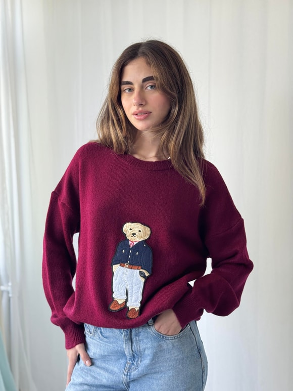 Retrobird Teddy Bear Kabartmalı Triko Kazak