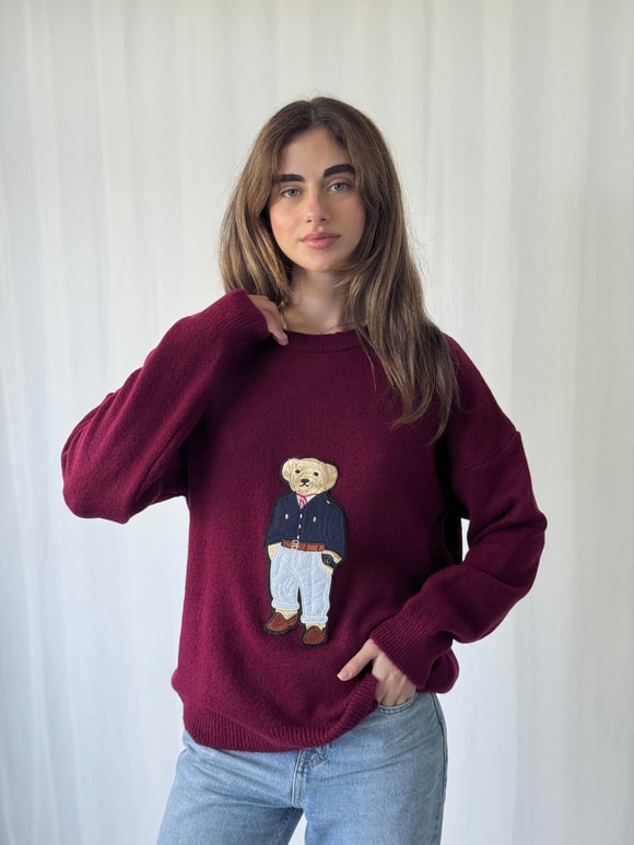 Retrobird Teddy Bear Kabartmalı Triko Kazak