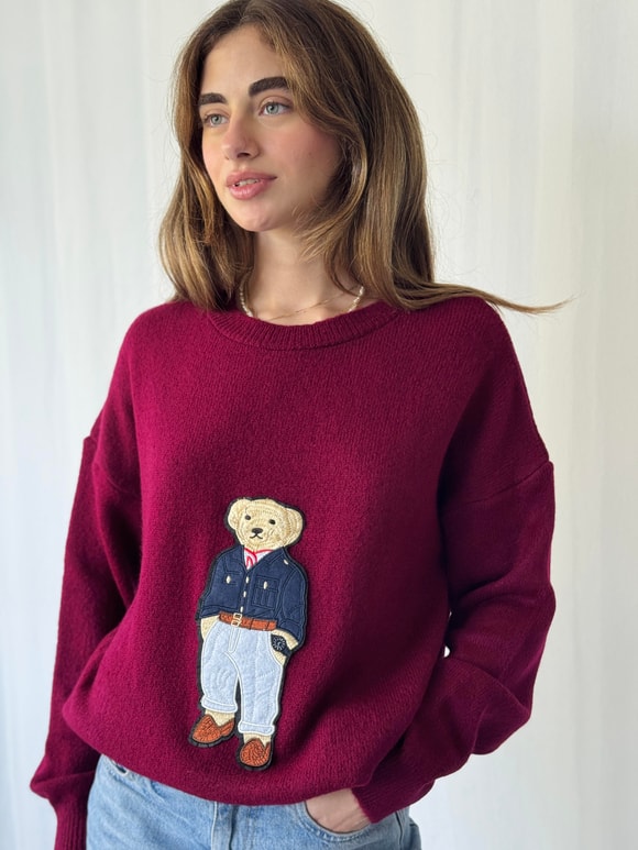 Retrobird Teddy Bear Kabartmalı Triko Kazak