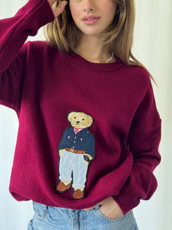 Retrobird Teddy Bear Kabartmalı Triko Kazak