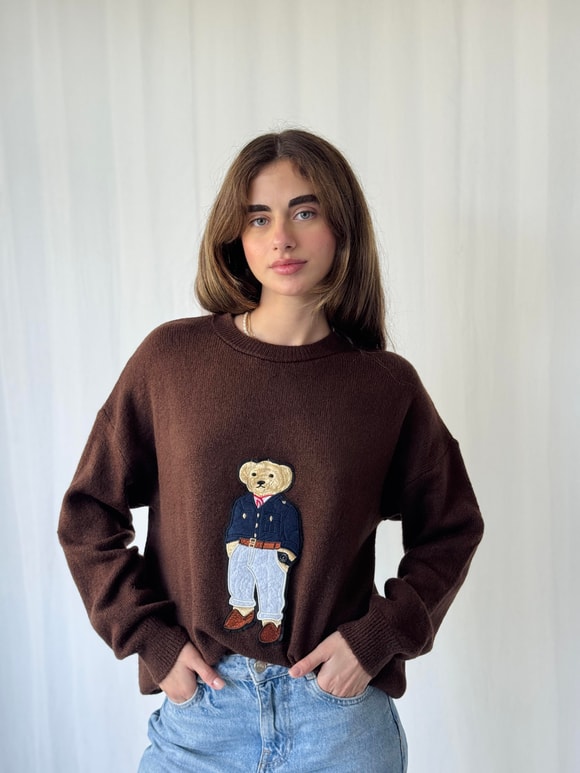 Retrobird Teddy Bear Kabartmalı Triko Kazak