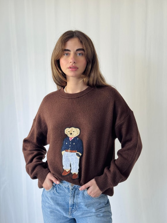 Retrobird Teddy Bear Kabartmalı Triko Kazak