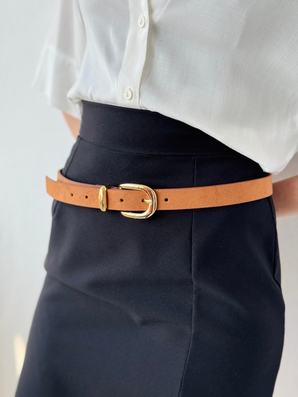 Retrobird Tokalı Kadın Taba Suni Süet Pantolon Kemeri, Ceket Kemeri, Elbise Kemeri, Gömlek Kemeri