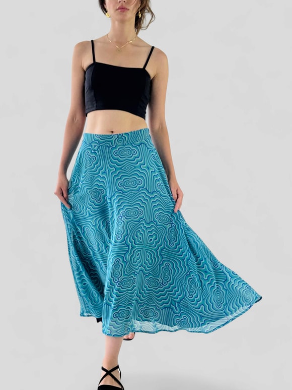 Retrobird Valerie Chiffon Flared Lined Turquoise Long Skirt