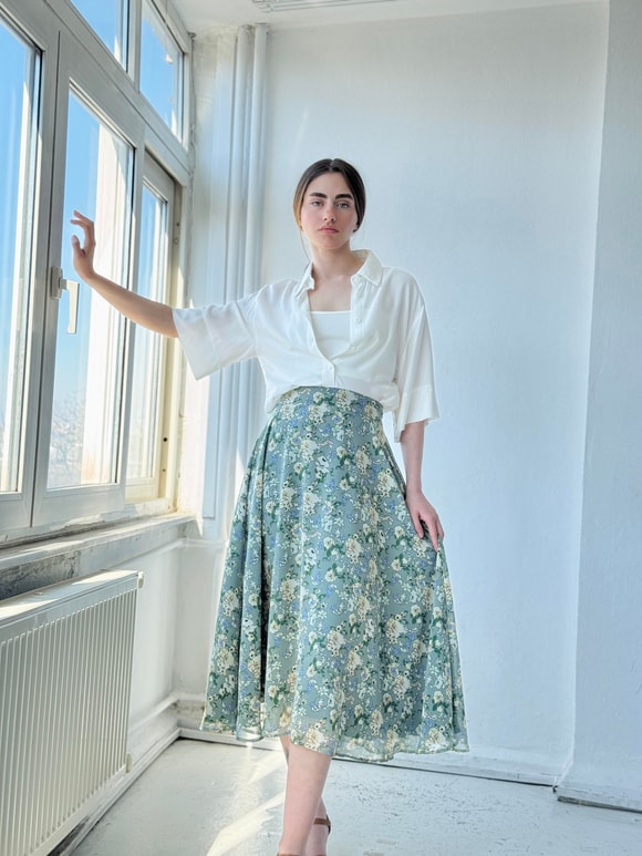 Retrobird Valerie Şifon Kloş Astarlı Uzun Etek