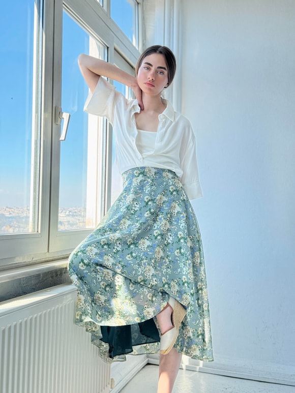 Retrobird Valerie Şifon Kloş Astarlı Uzun Etek