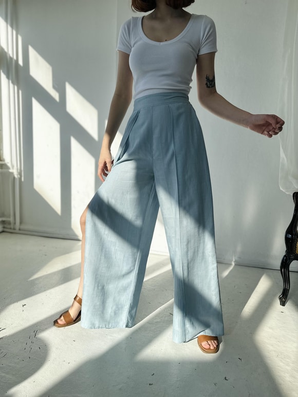 Retrobird Yırtmaç Detaylı Wide-Leg  Mavi Pantolon Etek