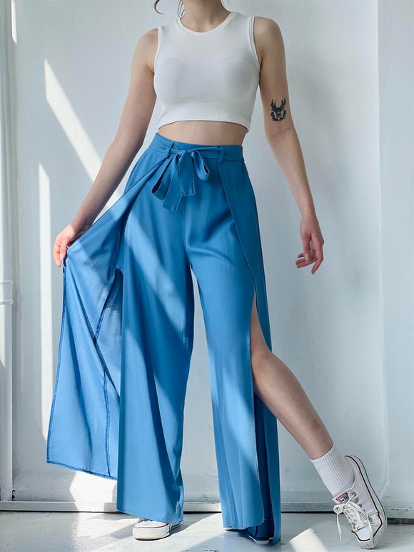 Retrobird Yırtmaç Detaylı Wide-Leg Pantolon Etek