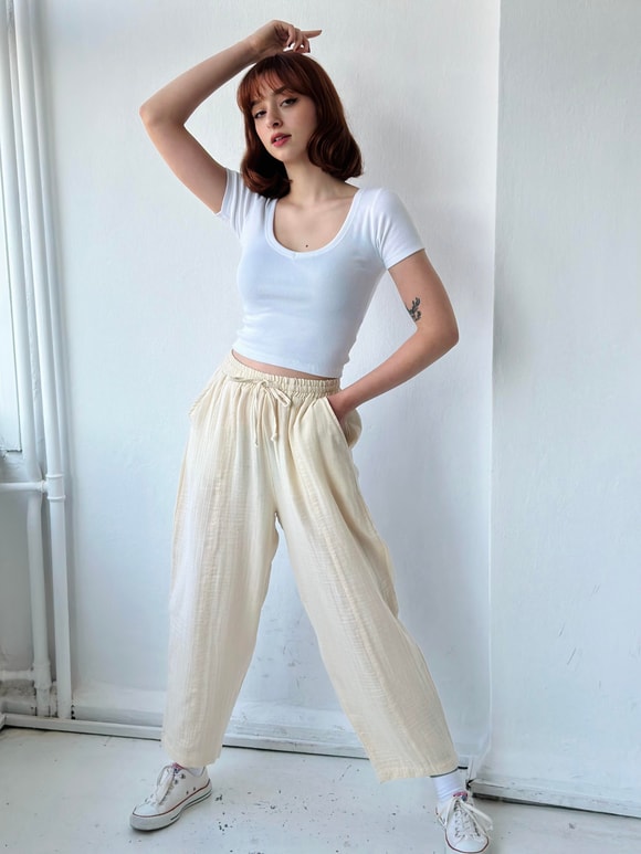 Retrobird Yoga Meditation Muslin Fabric Lightweight Baggy Trousers