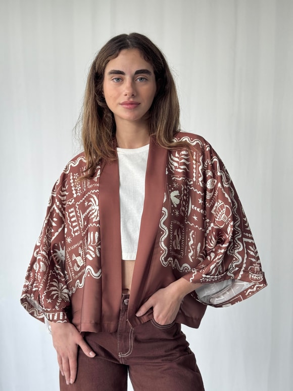 YENİ Retrobird Tasarım Boho Desen Mini Kimono
