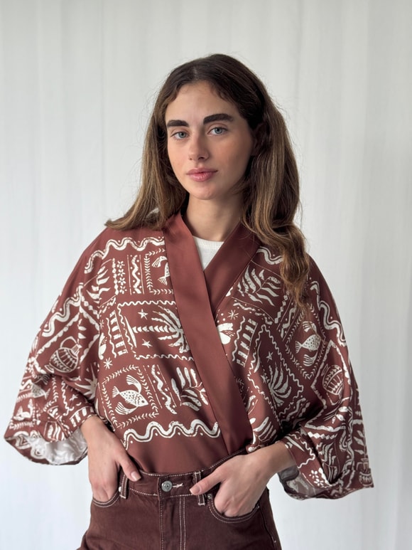 YENİ Retrobird Tasarım Boho Desen Mini Kimono