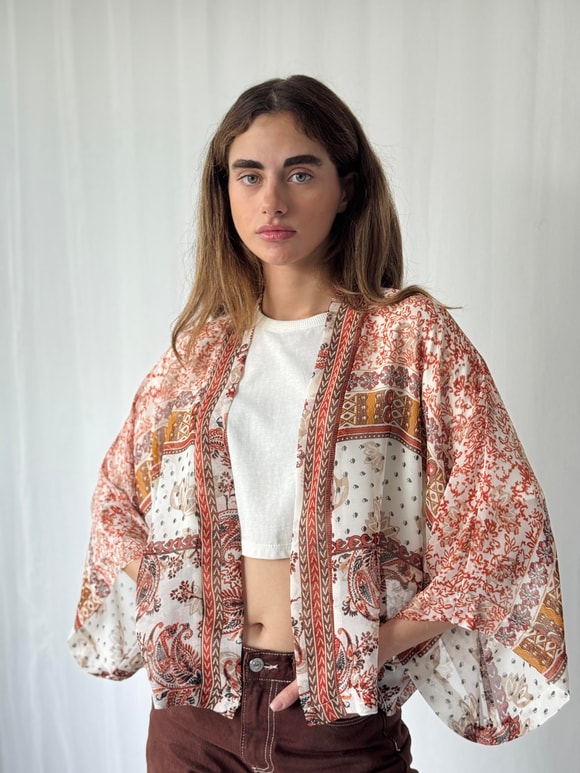 YENİ Retrobird Tasarım Boho Desen Mini Kimono