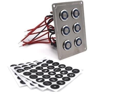 6'lı Krom Switch Panel Sigortalı Mavi Korna Butonlu 