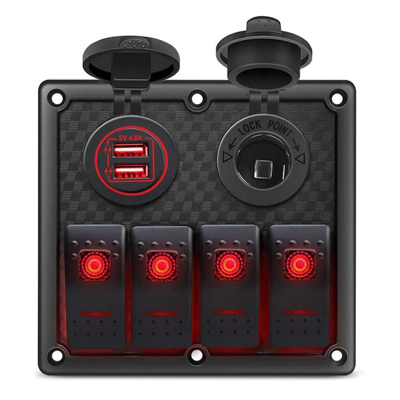 Bfy Switch Panel 4lü Usb +Çakmaklık Kırmızı