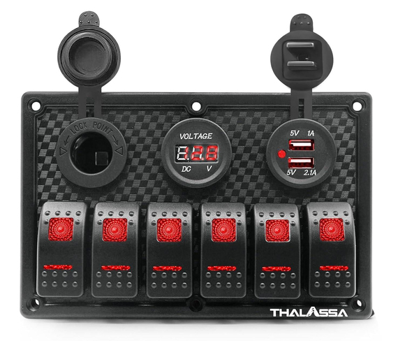 Bfy Switch Panel 6'lı +Usb+Plastik Çakmaklık+ Voltmetre Kırmızı