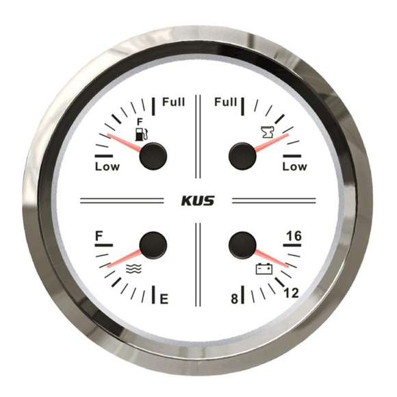 KUS 4'lü Temiz Su + Atık Su + Yakıt + 12V Voltmetre Göstergesi Beyaz 111mm